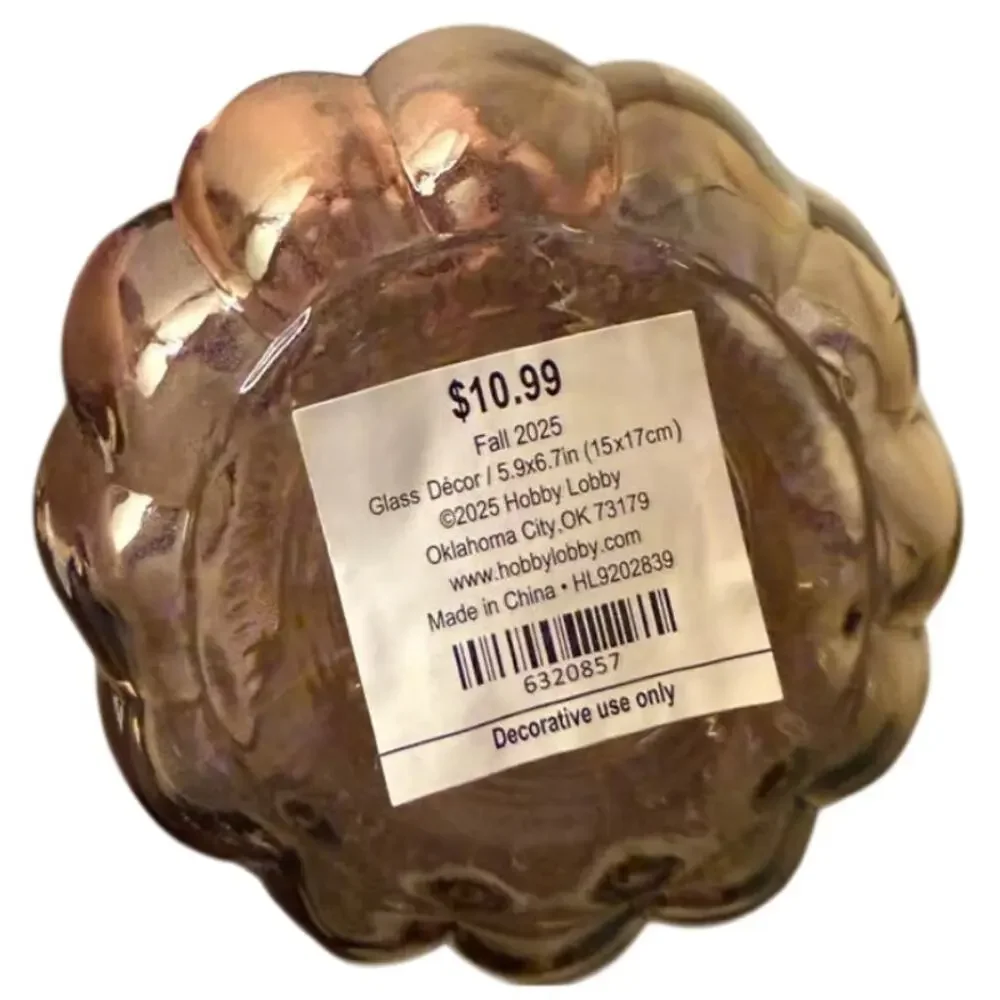 Amber Glass Pumpkin Widemouth Vase Decorative